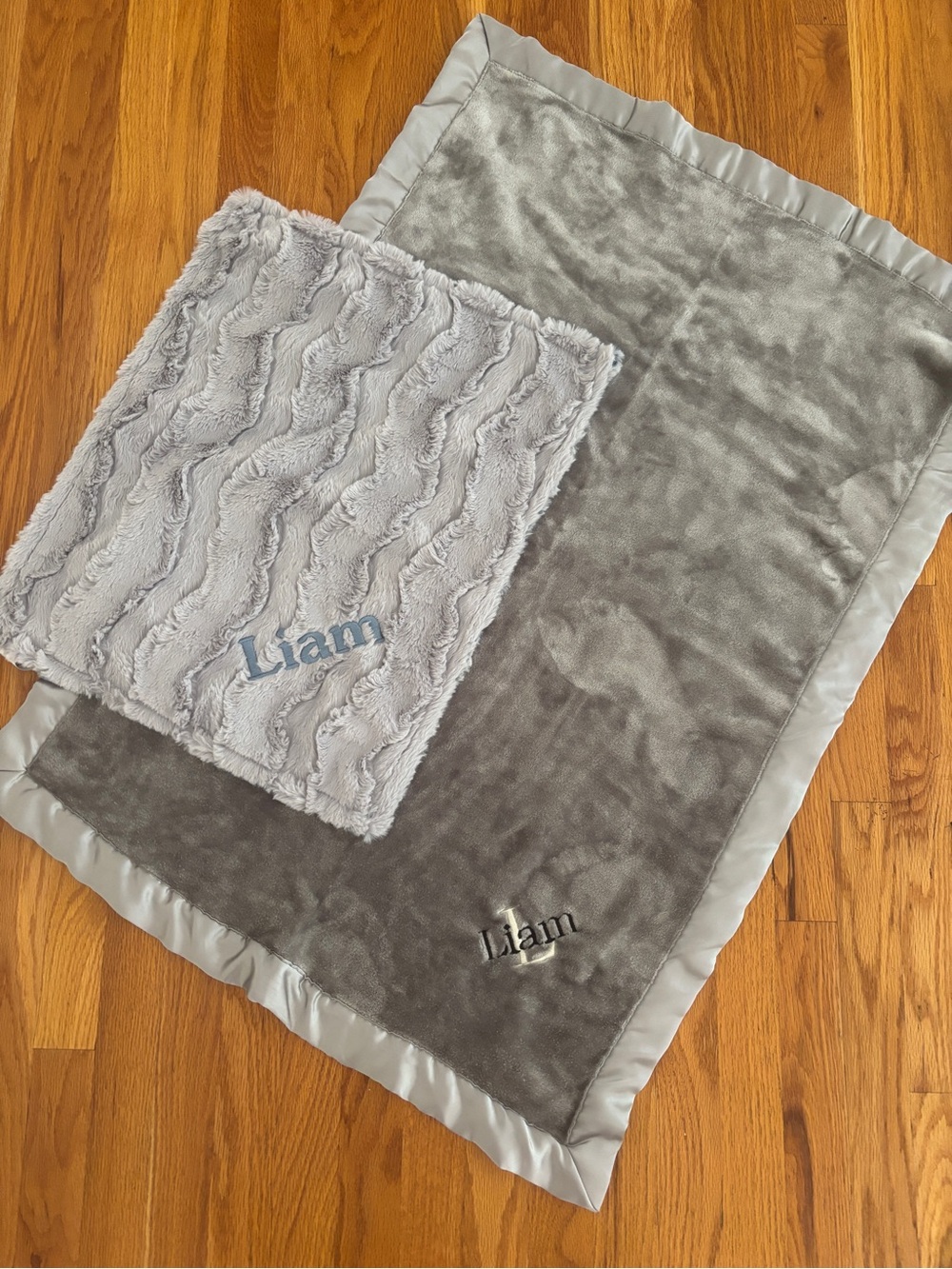 Liam Monogrammed Blankets/Loveys Gray - Set of Two